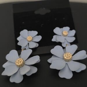 Blue and Gold Floral Earrings